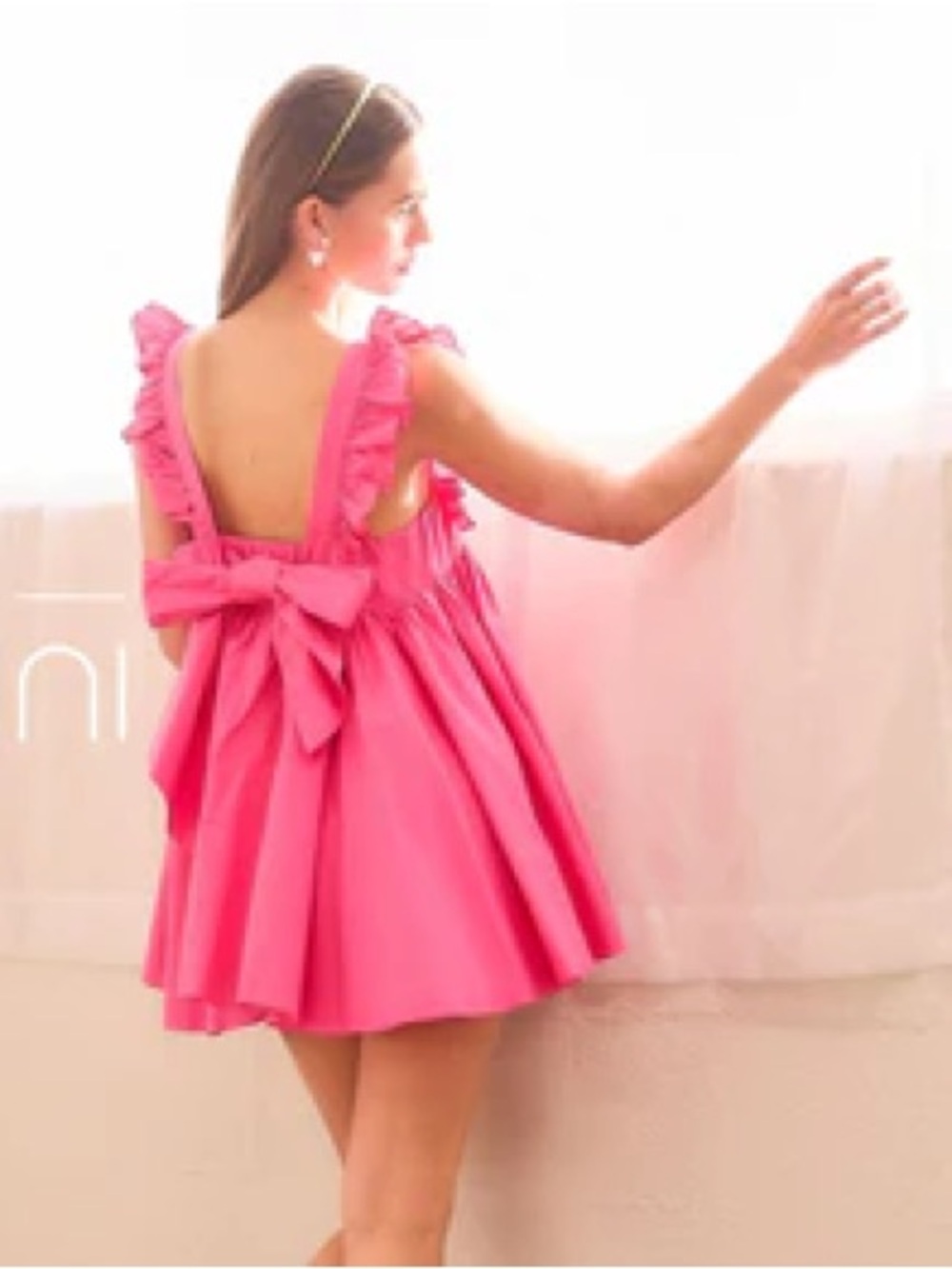 Meet me in Santorini, fuchsia Pink Ruffled Tie-Back Dress XS